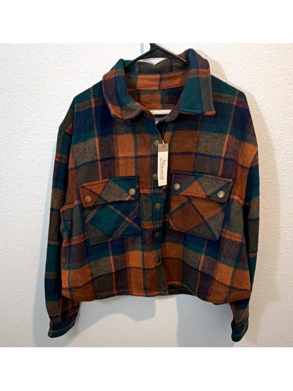 Natural Reflections Sierra Plaid Shacket Jacket XL Button Front Pockets Collar
